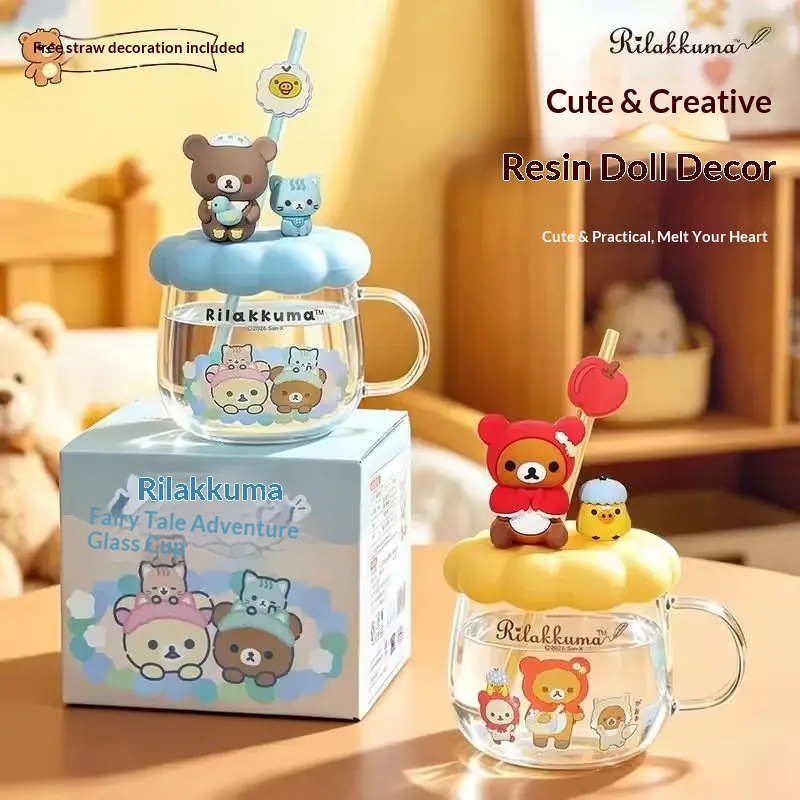 Training Cup Straw - Copo de vidro rilakkuma com tampa
